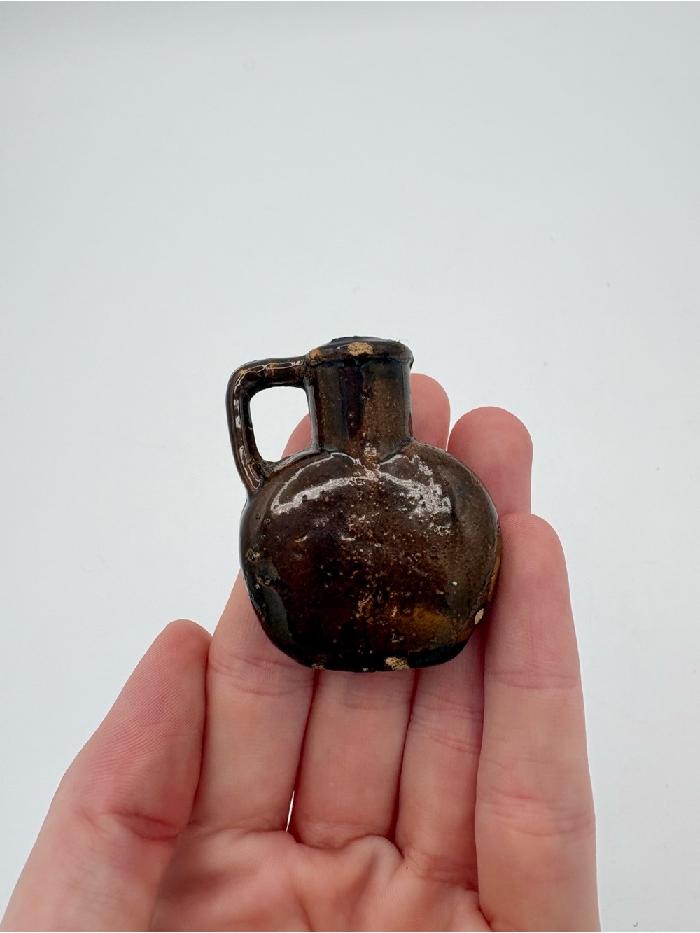 Vintage Tiny Pottery Stoneware Glazed Mini Trinket 50’s Handmade Tiny Things